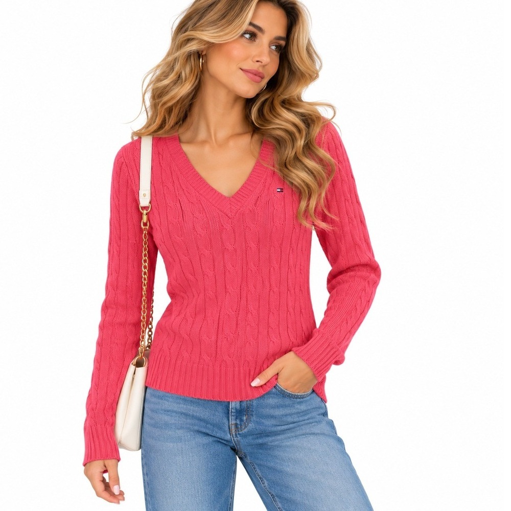 Lacoste Cable Knit Sweater Womens Sz 38 Small Cotton Salmon Pink Preppy Classic